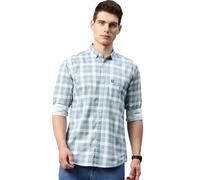 Majestic Man Men Box Checkered Slim Fit Cotton Casual Shirt, Dusty Blue, XL