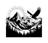 Majestic Mountain Landscape with Soaring Eagle Wall Stickers 34x38.5cm Removable Without Leaving Glue Black