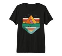 Majestic Mountain Peak with a Flying Eagle at Warm Sunset Premium T-Shirt