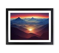 Majestic Mountain Sunset Framed Print | A2 Black Framed Wall Art | Ready to Hang | Modern Landscape Picture | Living Room Bedroom Lounge Office