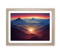 Majestic Mountain Sunset Framed Print | A3 Oak Framed Wall Art | Ready to Hang | Modern Landscape Picture | Living Room Bedroom Lounge Office