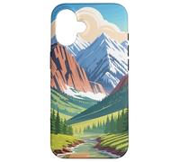 Majestic Mountain Valley Art Snowy Peaks Pine Tree Stream Case for iPhone 16