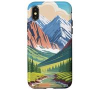 Majestic Mountain Valley Art Snowy Peaks Pine Tree Stream Case for iPhone X/XS