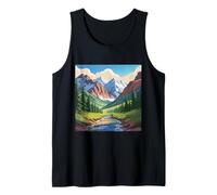 Majestic Mountain Valley Art Snowy Peaks Pine Tree Stream Tank Top
