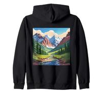 Majestic Mountain Valley Art Snowy Peaks Pine Tree Stream Zip Hoodie