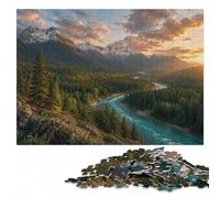 Majestic Mountain Valley River Sunrise Wooden Adult Puzzle 500 Pieces | Adult Puzzle: piece-by-piece progress toward a clear completion goal during indoor leisure.