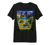 Majestic Mountain Waterfall Serene Valley Landscape Premium T-Shirt