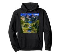 Majestic Mountain Waterfall Serene Valley Landscape Pullover Hoodie