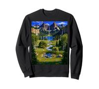 Majestic Mountain Waterfall Serene Valley Landscape Sweatshirt