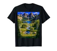 Majestic Mountain Waterfall Serene Valley Landscape T-Shirt