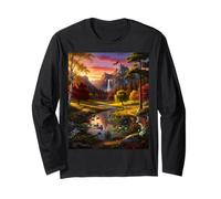 Majestic Mountain Waterfall Sunset Autumn Forest Landscape Long Sleeve T-Shirt