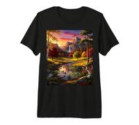 Majestic Mountain Waterfall Sunset Autumn Forest Landscape Premium T-Shirt