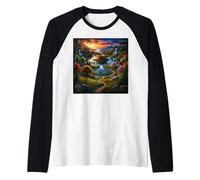 Majestic Mountain Waterfall Sunset Nature Landscape Scenery Raglan Baseball Tee