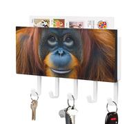 Majestic Orangutan Monkey Leather Key Holder with 5 Hooks Decorative Wall Mounted Keys Organizer Rack for Hallway Entryway