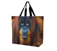 Majestic Orangutan Monkey Lightweight Large Shopping Bag with Inside Pocket Reusable Grocery Bags Foldable Shoulder Handbag