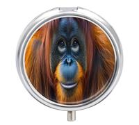 Majestic Orangutan Monkey Portable Pill Organizer with 3 Compartments Round Medicine Box Compact Travel Pharmacy Case