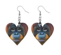 Majestic Orangutan Monkey Wooden Earrings Pendants Lightweight Wood Drop Charms Statement Jewelry Gifts for Women Circular