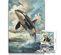 Majestic Orca Rising 1000 Piece Teenager Puzzles Logical Fun Educational Activity Unique Gift with Warm Sentiment Size 38x52cm