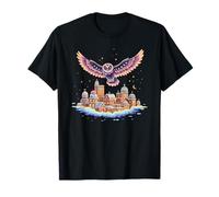 Majestic Owl Soaring Over Dreamy Cityscape T-Shirt