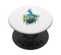Majestic Peacock Bird with Vibrant Floral Watercolor Art PopSockets Adhesive PopGrip