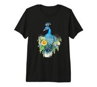 Majestic Peacock Bird with Vibrant Floral Watercolor Art Premium T-Shirt