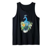 Majestic Peacock Bird with Vibrant Floral Watercolor Art Tank Top