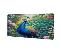 Majestic Peacock Feather Extended Mouse Pad Large Desk Mat with Non Slip Rubber Base Stitched Edges Gaming Mouse Pad for Keyboard Office Home 30 x 80 CM