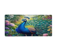 Majestic Peacock Feather Extended Mouse Pad Large Desk Mat with Non Slip Rubber Base Stitched Edges Gaming Mouse Pad for Keyboard Office Home 40 x 90 CM