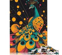 Majestic Peacock Illustration Vibrant And Elegant Design Peacock with Colorful Feathers Puzzles 1000 Piece Wooden Puzzle for Adults And Teenager Educational Game for Adult Teenagers 300pcs (40x28cm)