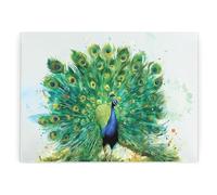 Majestic Peacock Large Rectangular Glass Worktop Protector - Exotic Feathered Bird Housewarming Gifts - Smooth Kitchen Chopping/Cutting Board Worktop Saver with Non-Slip Feet 39cm x 28.5cm (15" x 11")