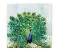 Majestic Peacock Large Square Glass Worktop Protector - Exotic Feathered Birds Housewarming Gift - Smooth Board Kitchen Chopping/Cutting Board Worktop Saver with Non-Slip Feet 30cm x 30cm (12" x 12")