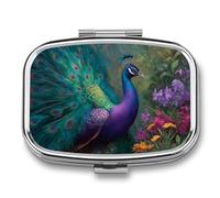 Majestic Peacock Pill Box 2 Compartment Portable Medicine Pill Case Travel Pill Organizer for Pocket Purse