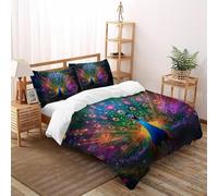 Majestic Peacock Radiance Bedding Set Digital Printe Wildlife Forest Animal Theme Duvet Cover Set 3 Pcs Microfiber Quilt Cover Suitable for Boys & Girls with Pillowcase Double（200x200cm）