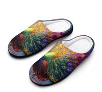Majestic Peacock Women's Cotton Slippers | House Slippers Memory Foam Washable Slip On Indoor Outdoor Home Shoes