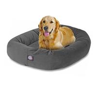 Majestic Pet 40 Inch Suede Calming Dog Bed Washable - Cozy Soft Round Dog Bed with Spine Support for Dogs to Rest their Head - Fluffy Donut Dog Bed 40x29x9 (Inch) - Round Pet Bed Large - Gray