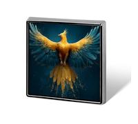 Majestic Phoenix Gold Burning Yellow Feathers Unisex Brooches & Pins Square Lightweight Lapel Badge Jewelry for Clothing Shawl Hat