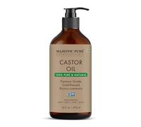Majestic Pure Castor Oil in glass bottle| 100% Natural | Premium Grade Cold Pressed | Hair, Eyelashes, Eyebrows, Nails | Moisturizing & Nourishing | Body, Hair & Carrier Oil | 16 Fl Oz