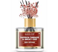 Majestic Pure Saffron & Oud Reed Diffuser 100ml - Natural Aromatherapy Home Fragrance, Essential Oil Air Freshener with Reed Sticks for Bathroom, Living Room & Office