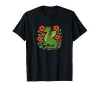 Majestic Red Dragon with Bright Poppy Flower Fantasy Design T-Shirt