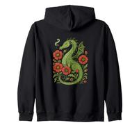 Majestic Red Dragon with Bright Poppy Flower Fantasy Design Zip Hoodie
