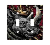 Majestic Rhino Light Switch Cover Plate/Outlet Covers, Bold Black Wildlife Theme for Home Decor, Thermoplastic Wall Plates, Standard Size Double Toggle