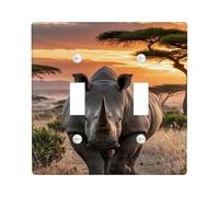 Majestic Rhino Light Switch Cover Plates/Outlet Covers, Sunset Safari Animal Decor for Home Accents, Thermoplastic Wall Plates, Standard Size Double Toggle