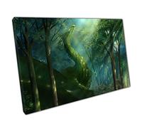 Majestic Rich Green Forest Woodland Dragon Magical Fantasy Creature Illustration Wall Art Print On Canvas Picture For Home Office Decor 76x51cm (30x20In)