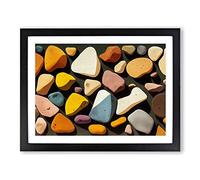 Majestic River Pebbles H1022 Framed Print for Living Room Bedroom Home Office Décor, Wall Art Picture Ready to Hang, Black A2 Frame (64 x 46 cm)