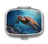 Majestic Sea Turtle Gracefully Swimming Pill Box 2 Compartment Portable Medicine Pill Case Travel Pill Organizer for Pocket Purse