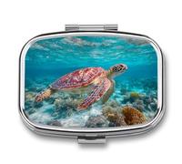 Majestic Sea Turtle Pill Box 2 Compartment Portable Medicine Pill Case Travel Pill Organizer for Pocket Purse