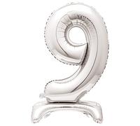 Majestic Silver 9 - Shaped Foil Balloon (76cm) - Elegant & Standalone Party Decor- Perfect for Milestone Celebrations - 1 Pc