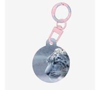 Majestic Silver Snow Leopard Print Round Acrylic Pet Tag, Dog Neck Pendant Tags for Pets Circular Dog Cat Collar Name Tags