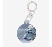 Majestic Silver Snow Leopard Print Round Acrylic Pet Tag, Dog Neck Pendant Tags for Pets Circular Dog Cat Collar Name Tags