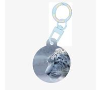 Majestic Silver Snow Leopard Print Round Acrylic Pet Tag, Dog Neck Pendant Tags for Pets Circular Dog Cat Collar Name Tags